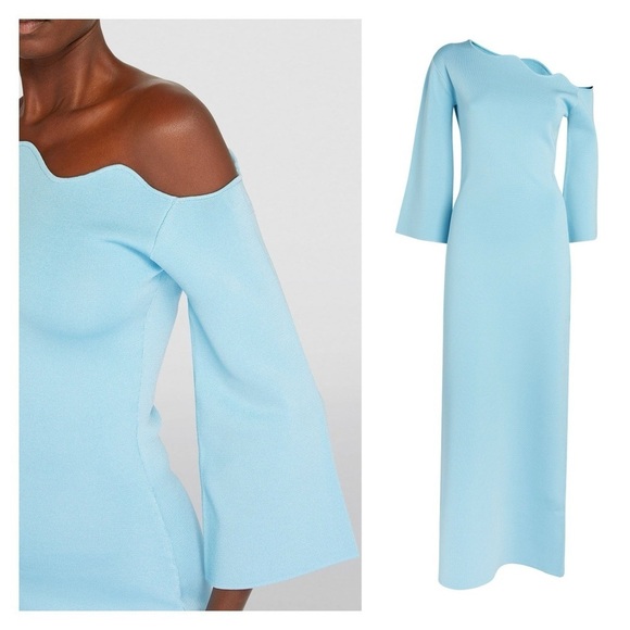 MALENE BIRGER dress light blue medium one shoulder long sleeve knit Velame NWOT - Picture 2 of 11